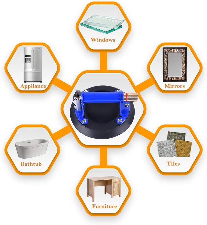 IMT 9" Glass Suction Cup Concave Pad, Vacuum Suction Lifter with Metal Handle and Brass Pump, for Curved Glass/Tiles Lifting, 260lbs Load Capacity with Carrying Case - Image 4